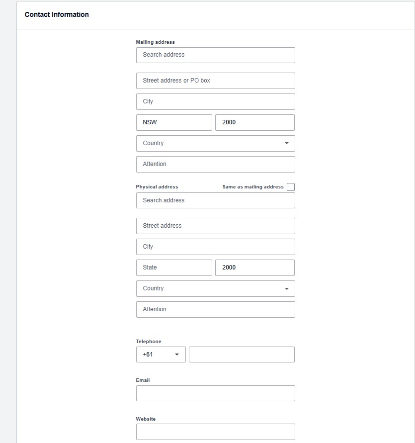 Xero Add Contact Screen