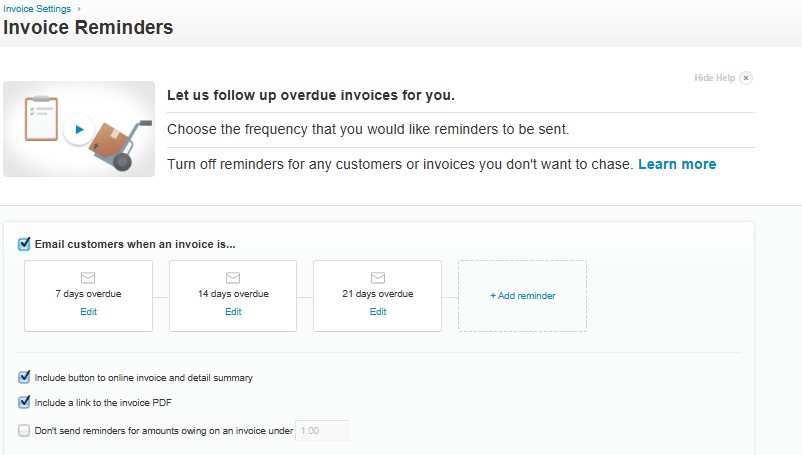 Xero Invoice Reminders Screen